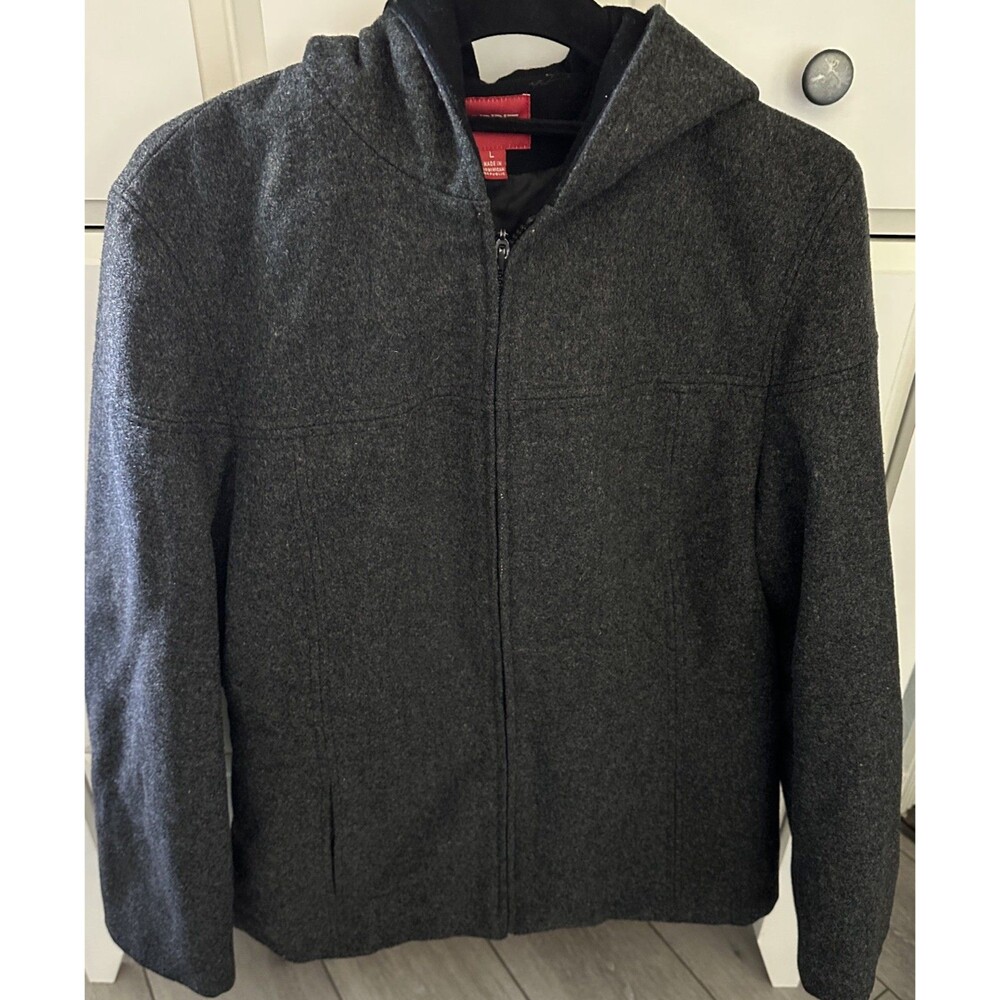 Vintage Esprit Gray Wool Blend Hooded Coat Jacket Women Size L Heavy Winter Zip